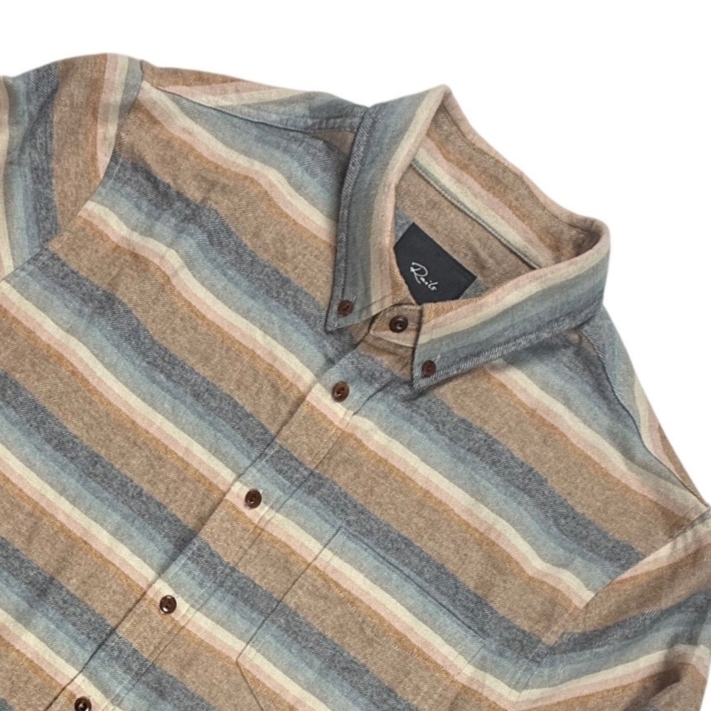 Rails Mens Flannel Button Down Shirt Blue Tan Striped Long Sleeve Size M